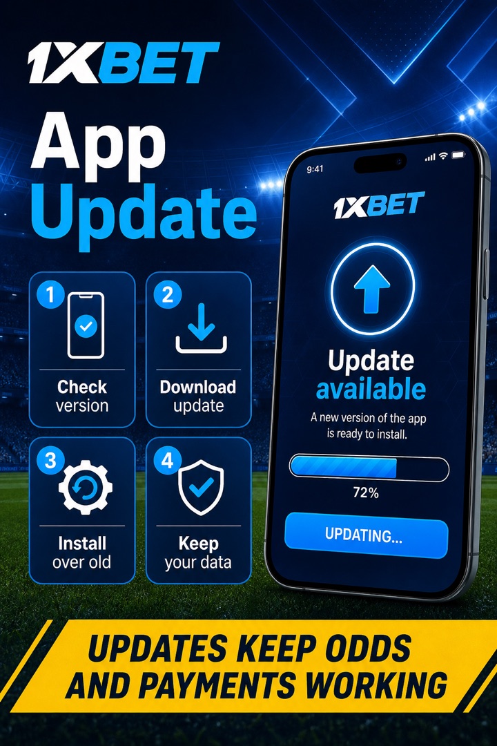 Layar pembaruan aplikasi 1xBet di Android