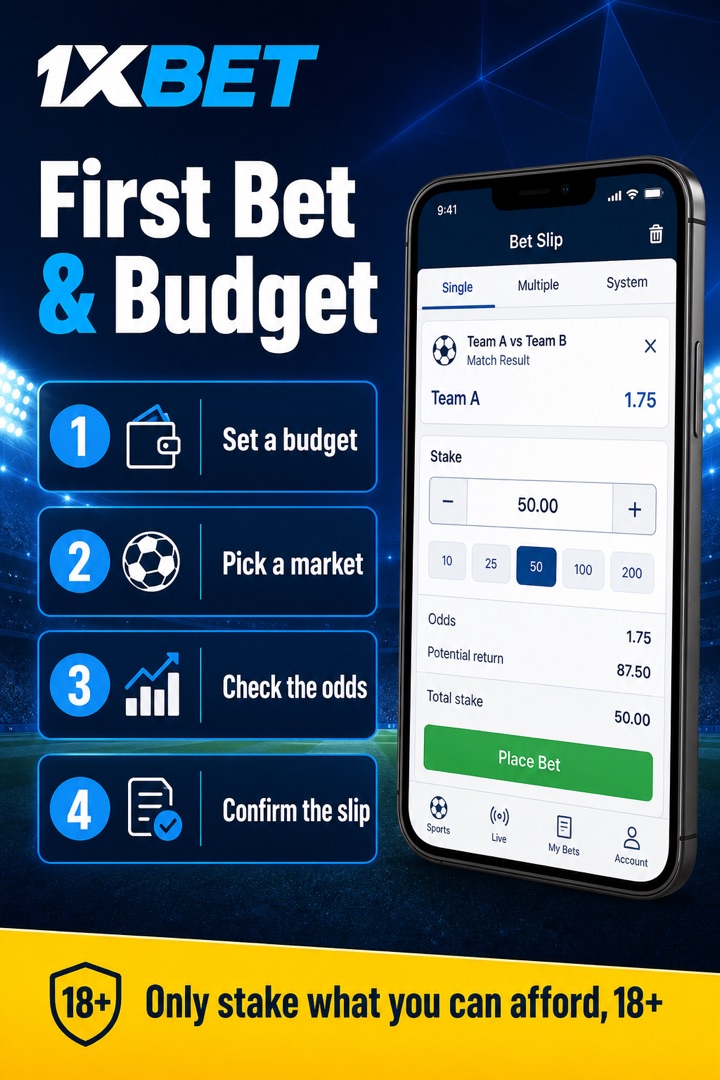 Halaman setoran pertama dan bonus di aplikasi 1xBet